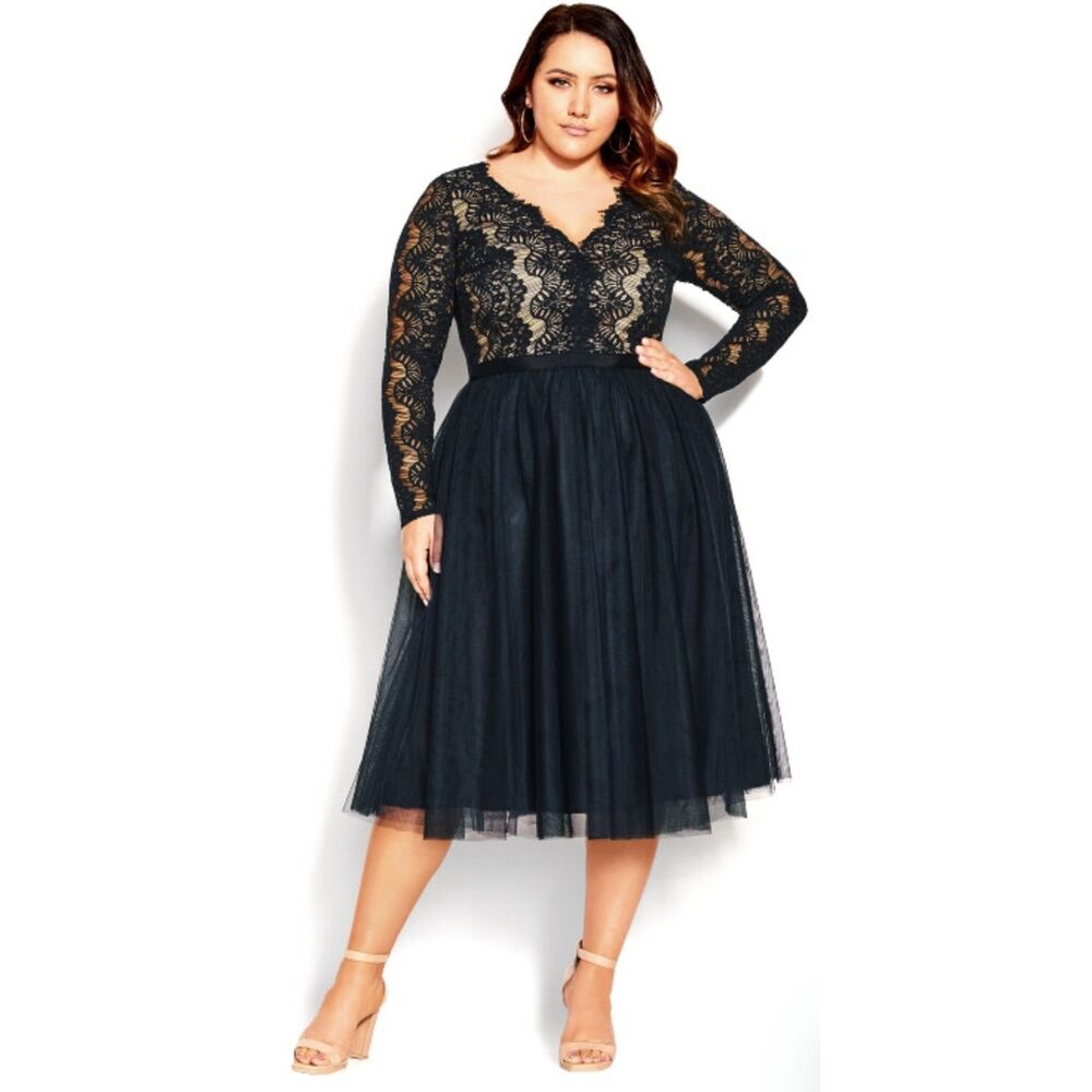 NEW City Chic Plus Size Navy Blue Lace Cocktail Dress